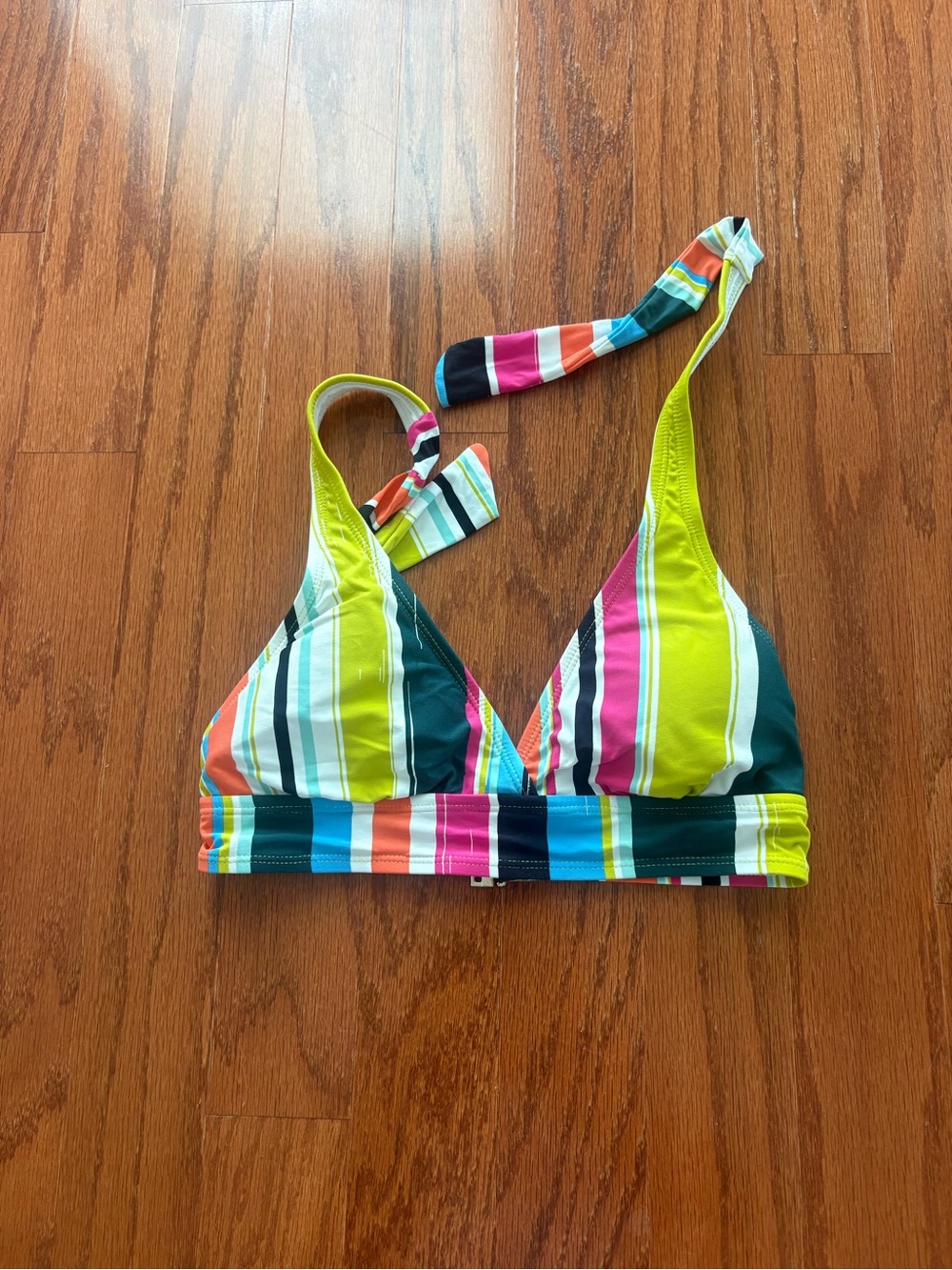 Forever 21 Neon Yellow & Multi-Color Striped Halter Bikini Top